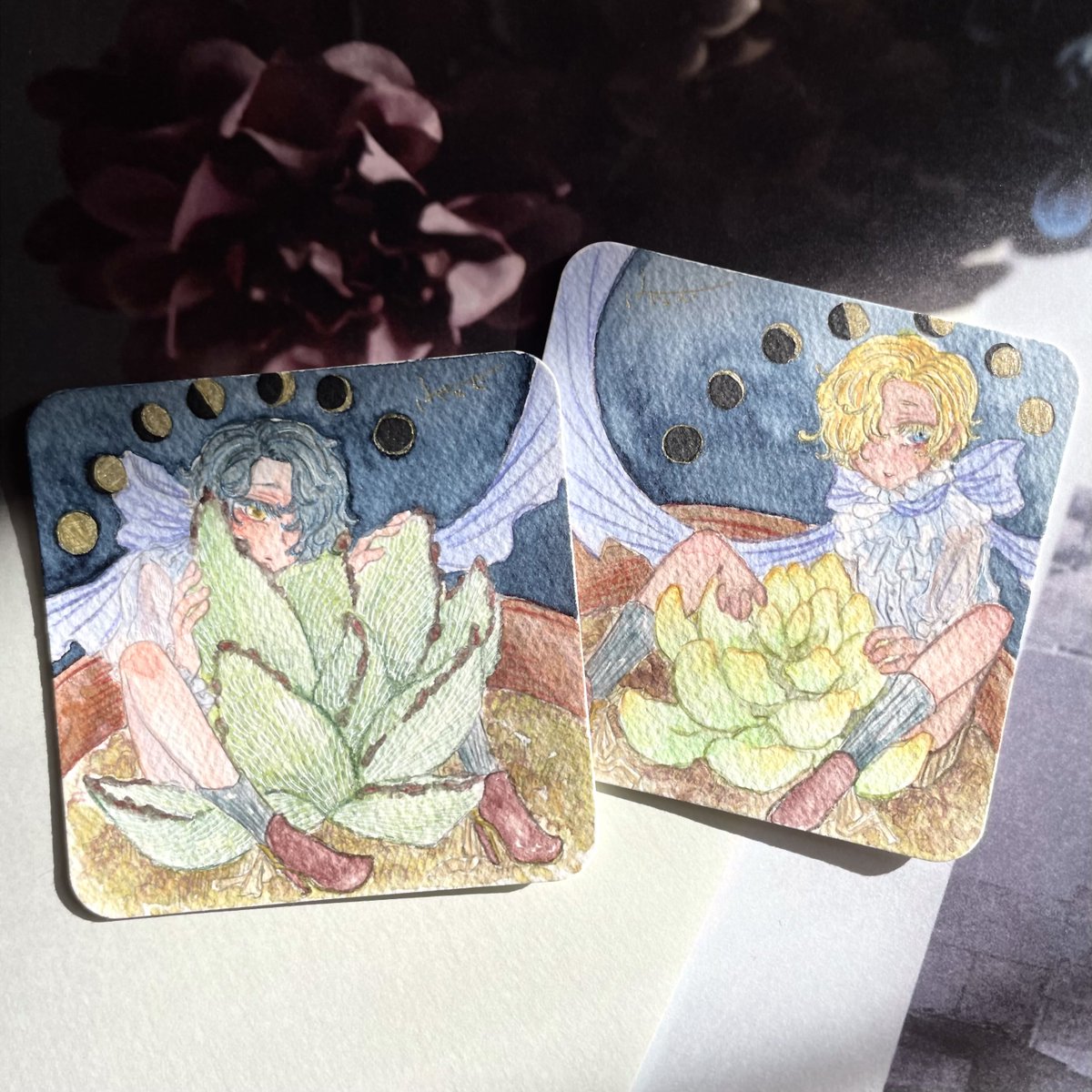 まだまだ製作中ですが、当日はF4〜ハガキサイズの額装作品と豆色紙から