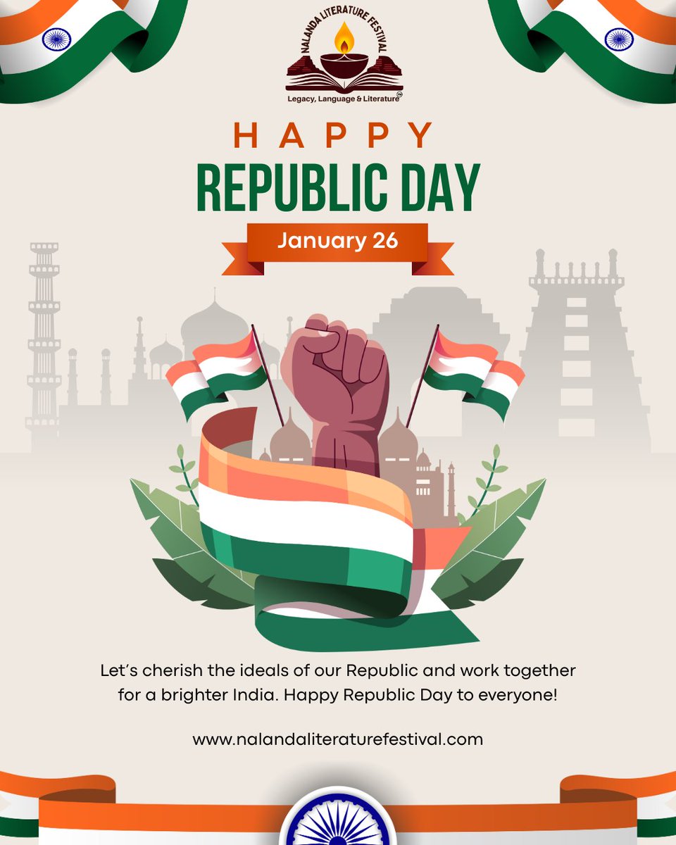 nalandalittfest's tweet photo. Nalanda Literature Festival celebrates India’s constitutional values, freedom of thought, and rich intellectual heritage.
Let words, ideas, and dialogue continue to strengthen our democracy.
#RepublicDay #NalandaLiteratureFestival #IdeasMatter https://t.co/oWWJro602V