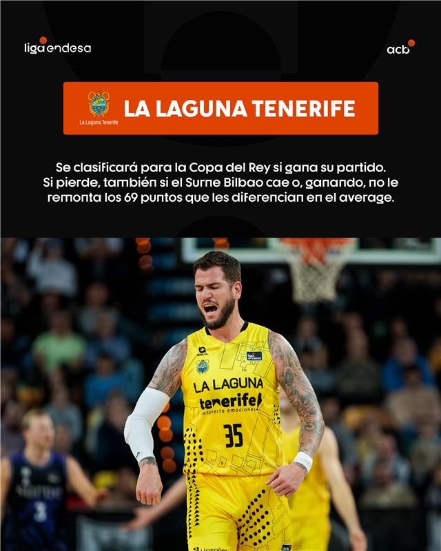 ACBCOM's tweet image. 🎟️ 𝐄𝐋 𝐔́𝐋𝐓𝐈𝐌𝐎 𝐁𝐈𝐋𝐋𝐄𝐓𝐄 𝐏𝐀𝐑𝐀 𝐋𝐀 #CopaACB 

➡️  La Laguna Tenerife @CB1939Canarias
➡️ Surne @bilbaobasket
