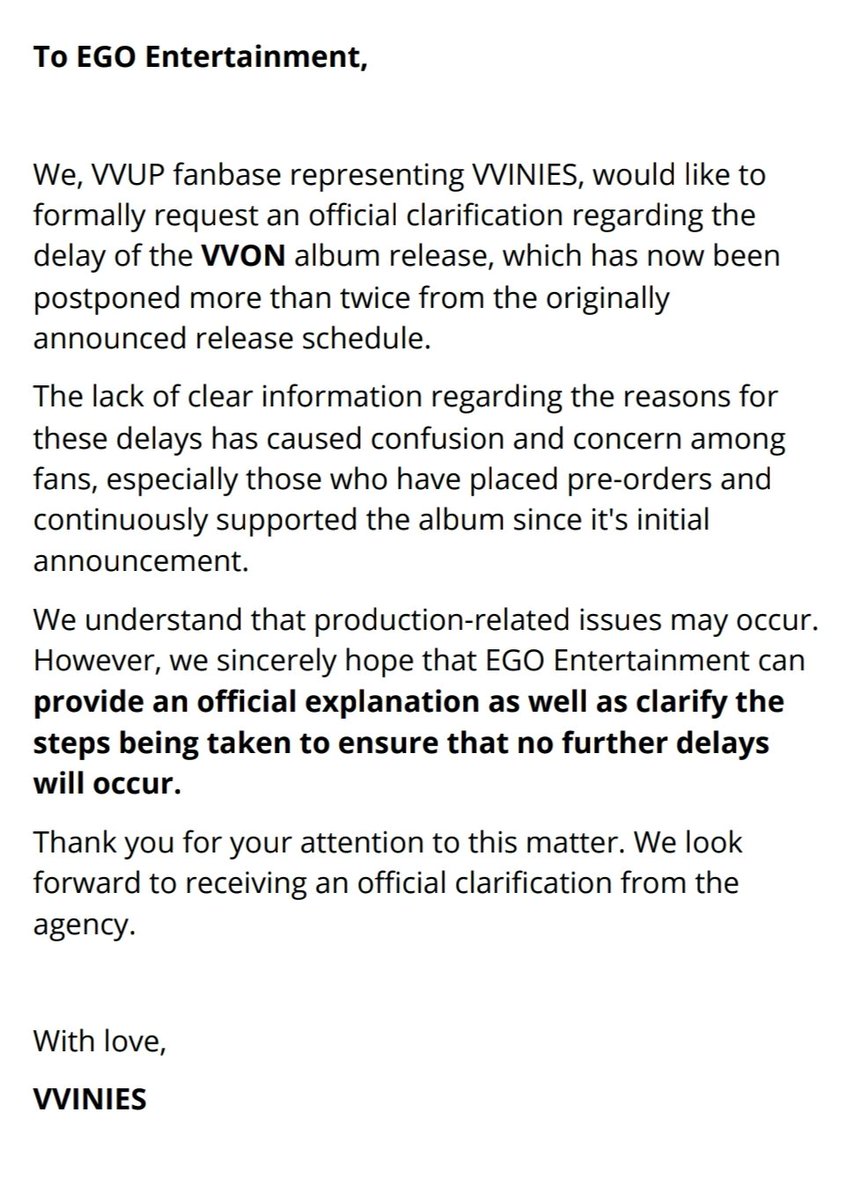 After more than two delays with no clear explanation, we have officially requested clarification from EGO Entertainment regarding the VVON album release <a href="/vvup_official/">VVUP</a> 

#VVUP #EGOENT