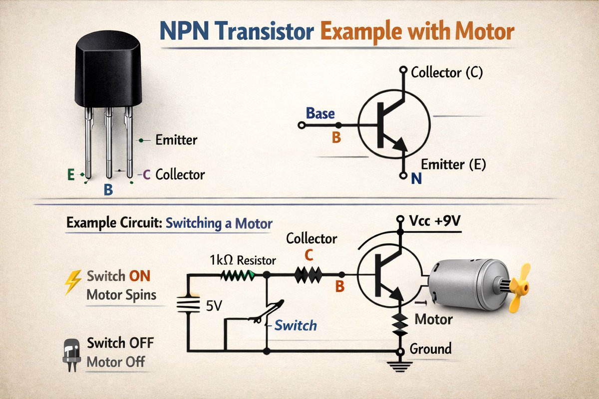 Motor on/off with a NPN transistor.
