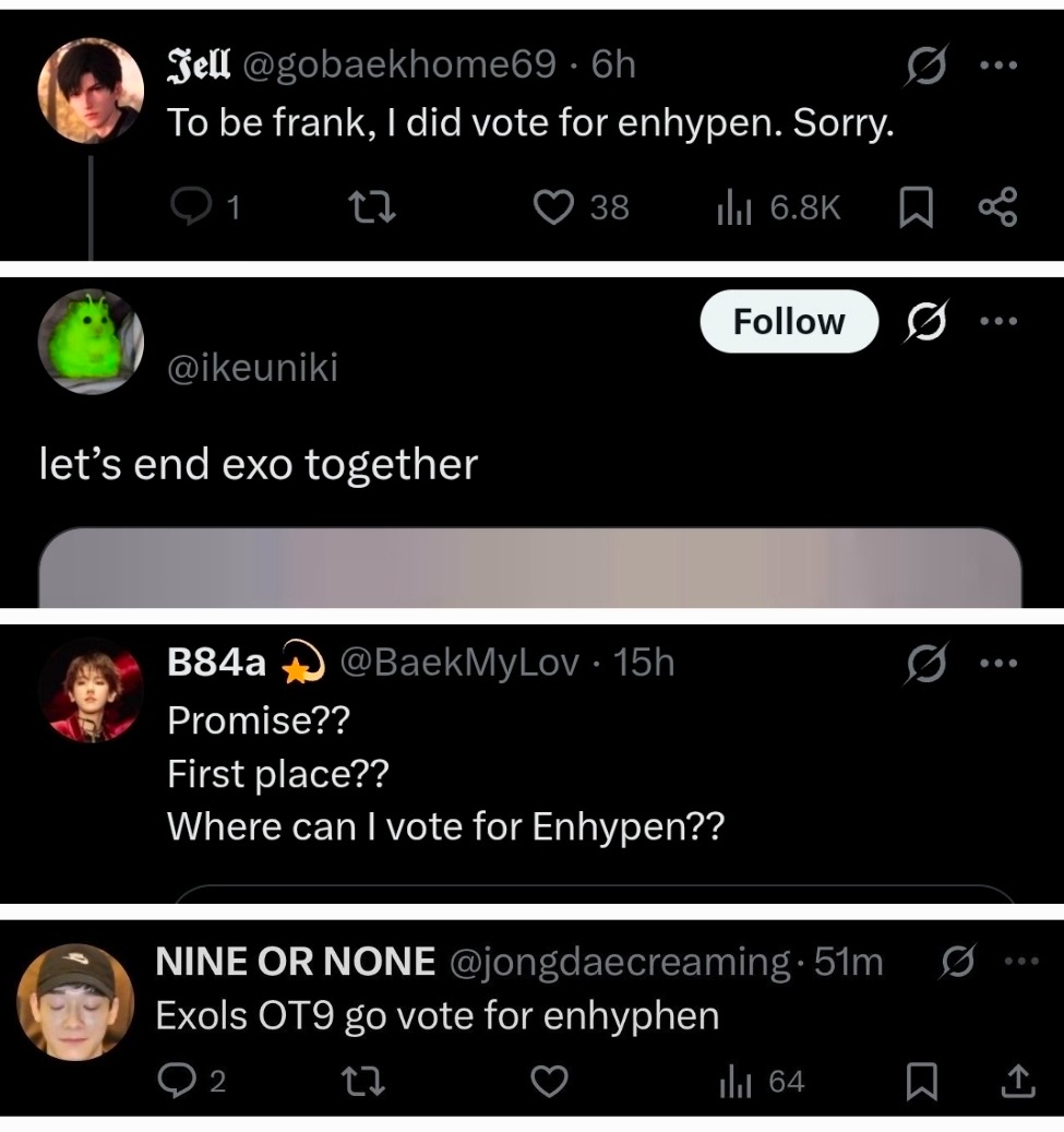 emericmelonn's tweet photo. it's good these losers have stopped pretending to boycott and just openly admit to sabotaging exo. tough luck tho bc they're not going down lawl you'll just have to cope https://t.co/zLcZS4Mgj8