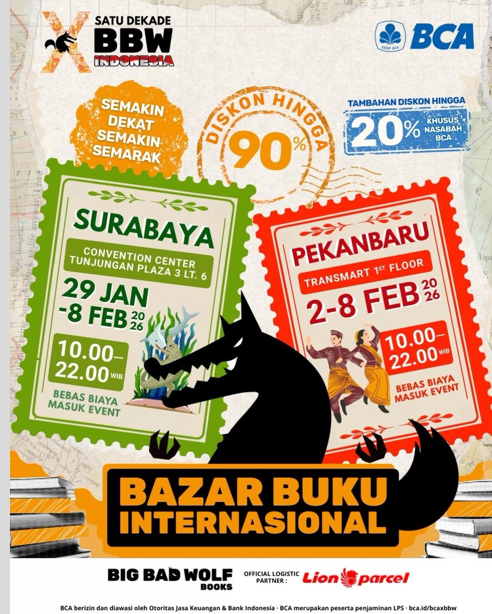 DelshopBooks's tweet image. Open Jastip Big Bad Wolf Surabaya dan OOTB Mizan Malang. Info lebih lanjut dan grup WA live shopping :
chat.whatsapp.com/J9OQsKAUzLw03F…
#jastipbbwsurabaya
#ootbmizan
#bigbadwolf