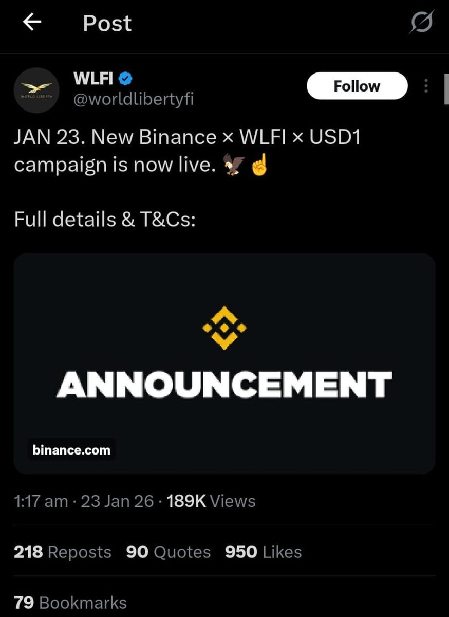 BINANCE x WLFI REWARDS Binance & WLFI are distributing $40M in WLFI. To  qualify, just hold USD1 on Binance (Spot, Funding, Margin, or USD-M  Futures). Important rules: ✓ Only USD1 you own
