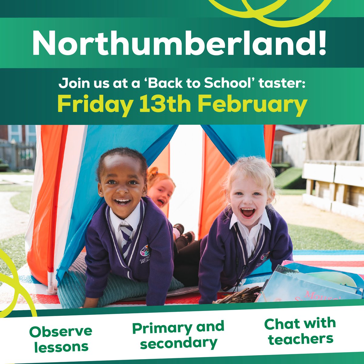 If you're in the #Northumberland area and exploring a career in teaching 🧑‍🏫, join us for a taster session at Meadowdale Academy on Friday 13th February, 9.30-1.30pm. 🙌🗓️

Discover if teaching is the path for you! ✨
Book your place here: loom.ly/LzprvS0