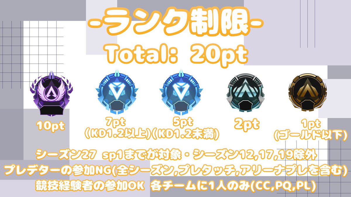 「募集」

apexカスタムに一緒に参加してくださる方を募集しています！

2月15日(日)　21:00~

💎ランク💎
KD1.2未満のダイヤかプラチナ以下＠２
一緒に戦いましょ～✨