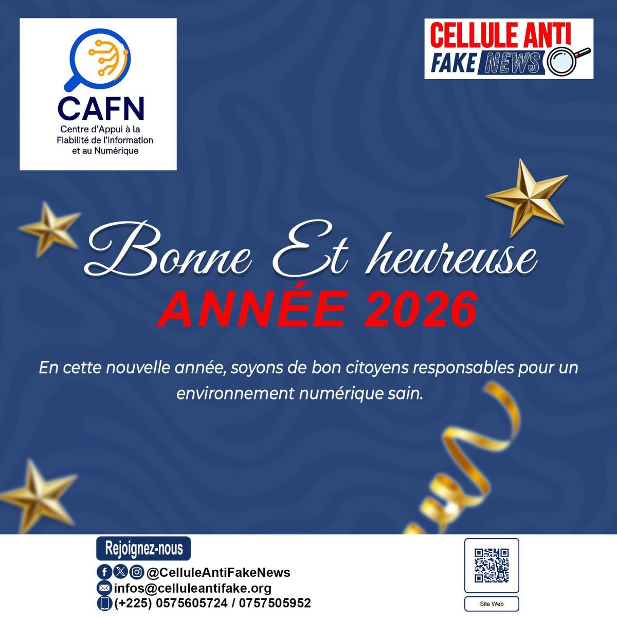 La cellule Anti-fake News vous souhaite une bonne et heureuse année 2026, remplie de bénédictions, de paix et de succès ! 🙏🏽✨
