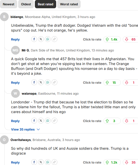 PrimeShade's tweet image. Even Daily Mail readers have finally had enough of Trump's bullshit.