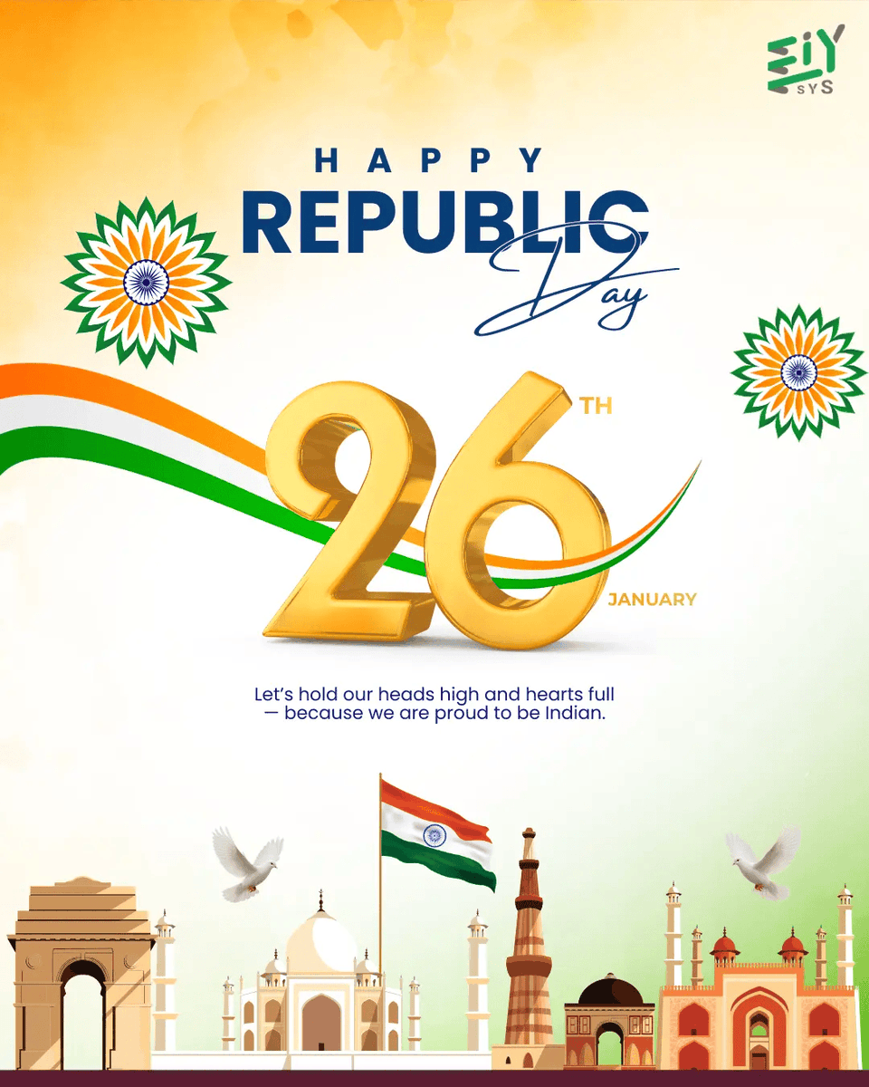 Happy Republic Day

Honoring the values of unity, integrity, and progress that shape our nation.

#RepublicDay #eiysys #India