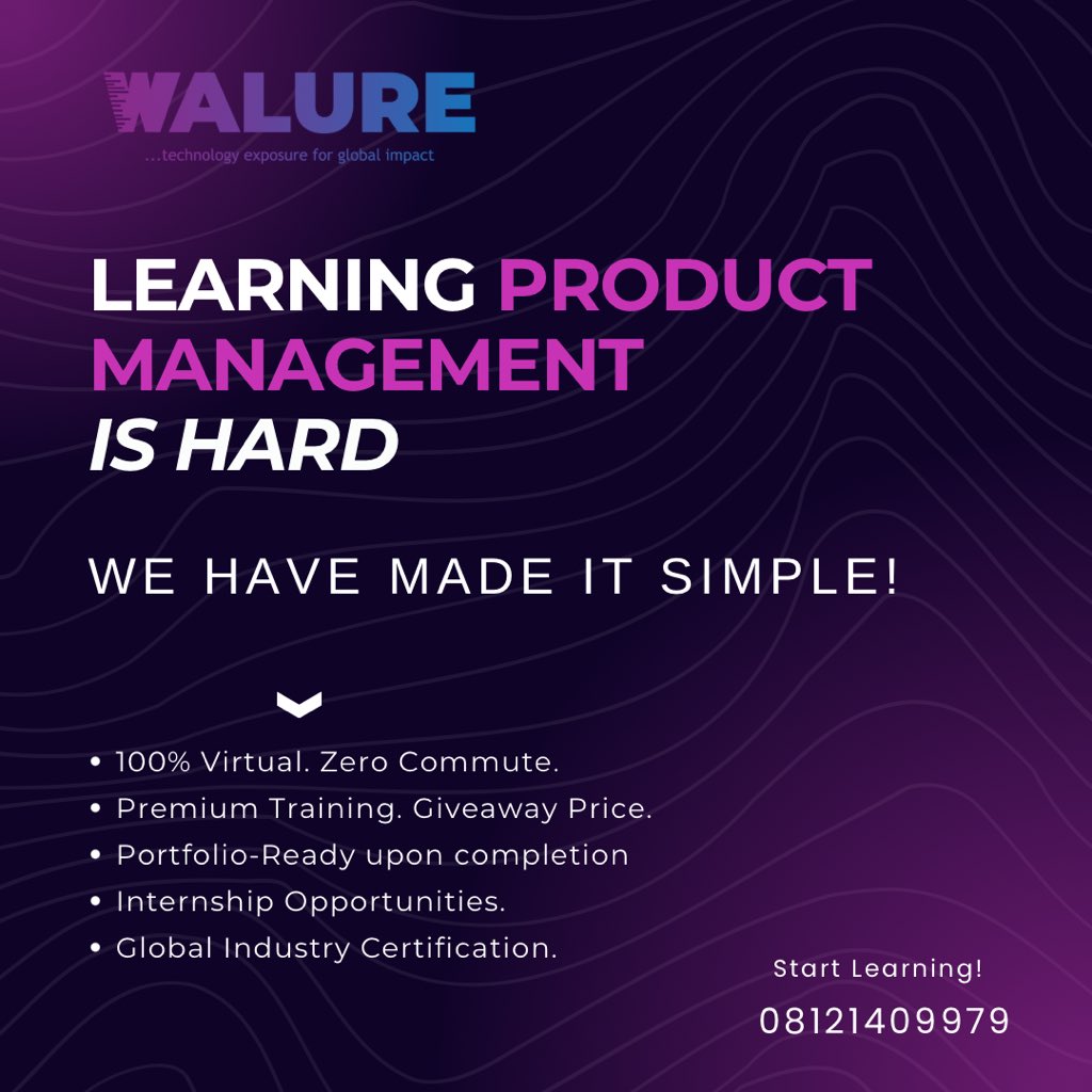 Break into Product Management with clarity, structure, and confidence.

At Walure, you don’t just learn 
you build, gain real experience, and get ready for the global tech space 

Our next cohort starts January 24th.

This is your sign to start learning the right way.