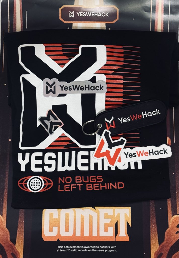 Thank you <a href="/yeswehack/">YesWeHack ⠵</a> for this swag❤️🔥