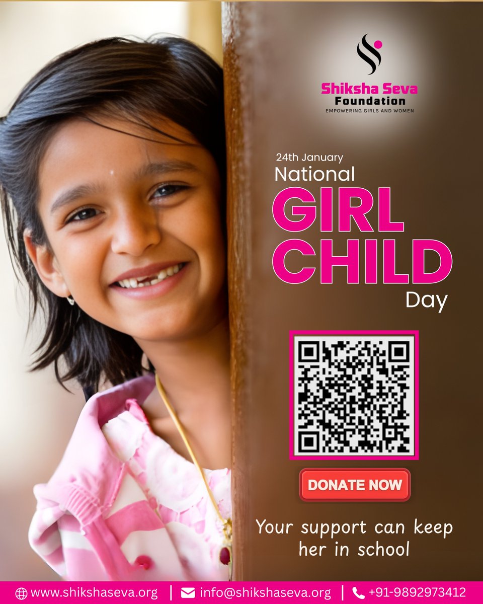 shikshaseva2's tweet photo. Her smile holds a thousand dreams ✨
.
This #NationalGirlChildDay, let’s make sure those dreams don’t fade because of poverty.
.
Your support can keep her in school, give her confidence, and open doors to a brighter future 📚🌈

❤️ Scan the QR &amp; donate today. https://t.co/C2tOfKfWXk