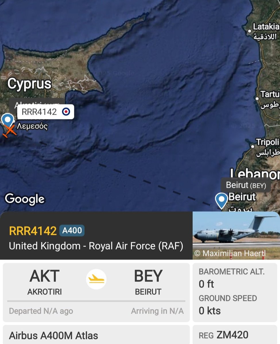 LebanonJets's tweet photo. @MenchOsint #ZM402 #RRR4142 from Akrotiri to Beirut https://t.co/fYb3wyJOHq https://t.co/OIHK2vLYZd
