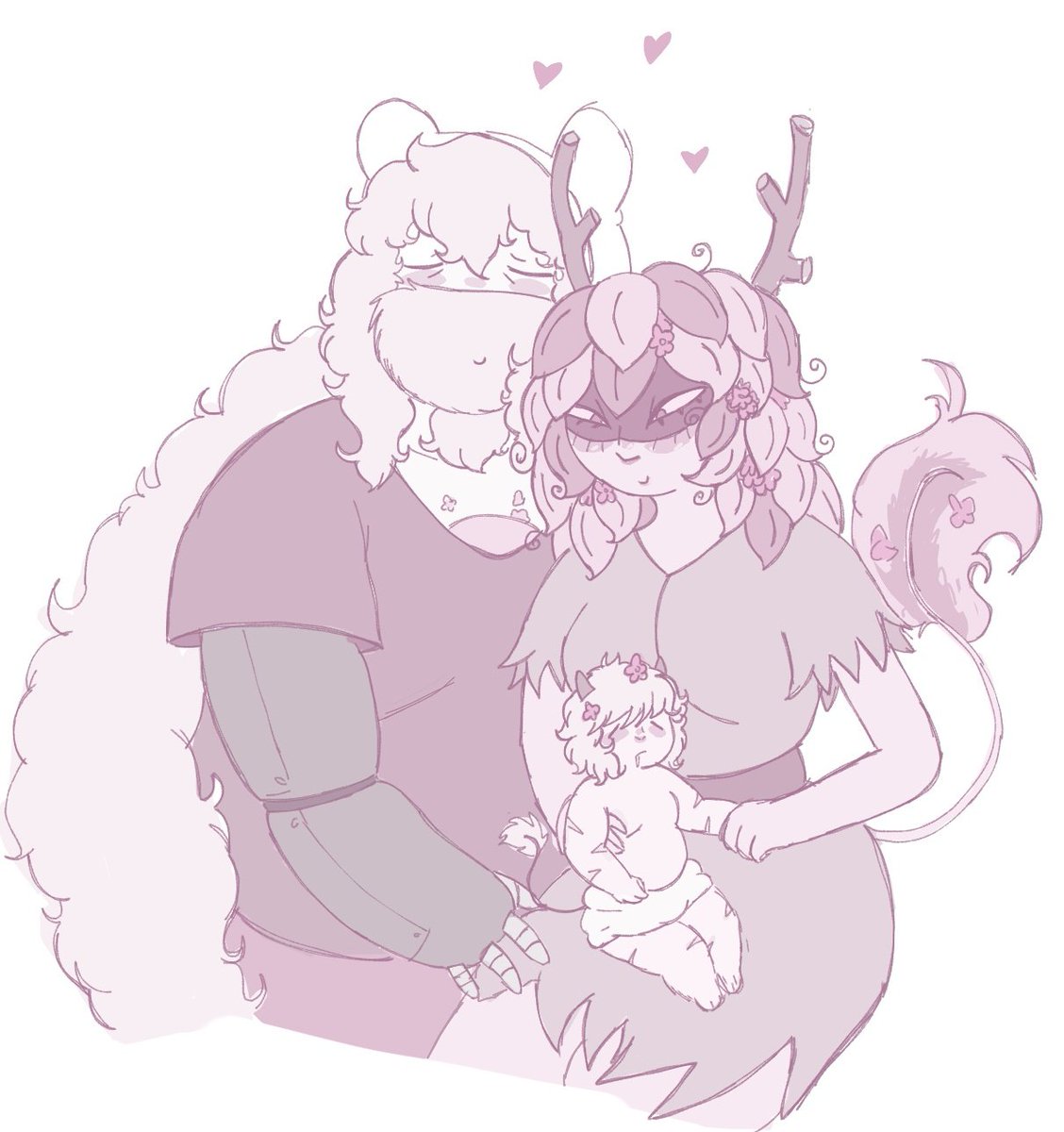 huntresses_wife's tweet image. Finn and huntress wizard with their little baby 🌿🐻‍❄️