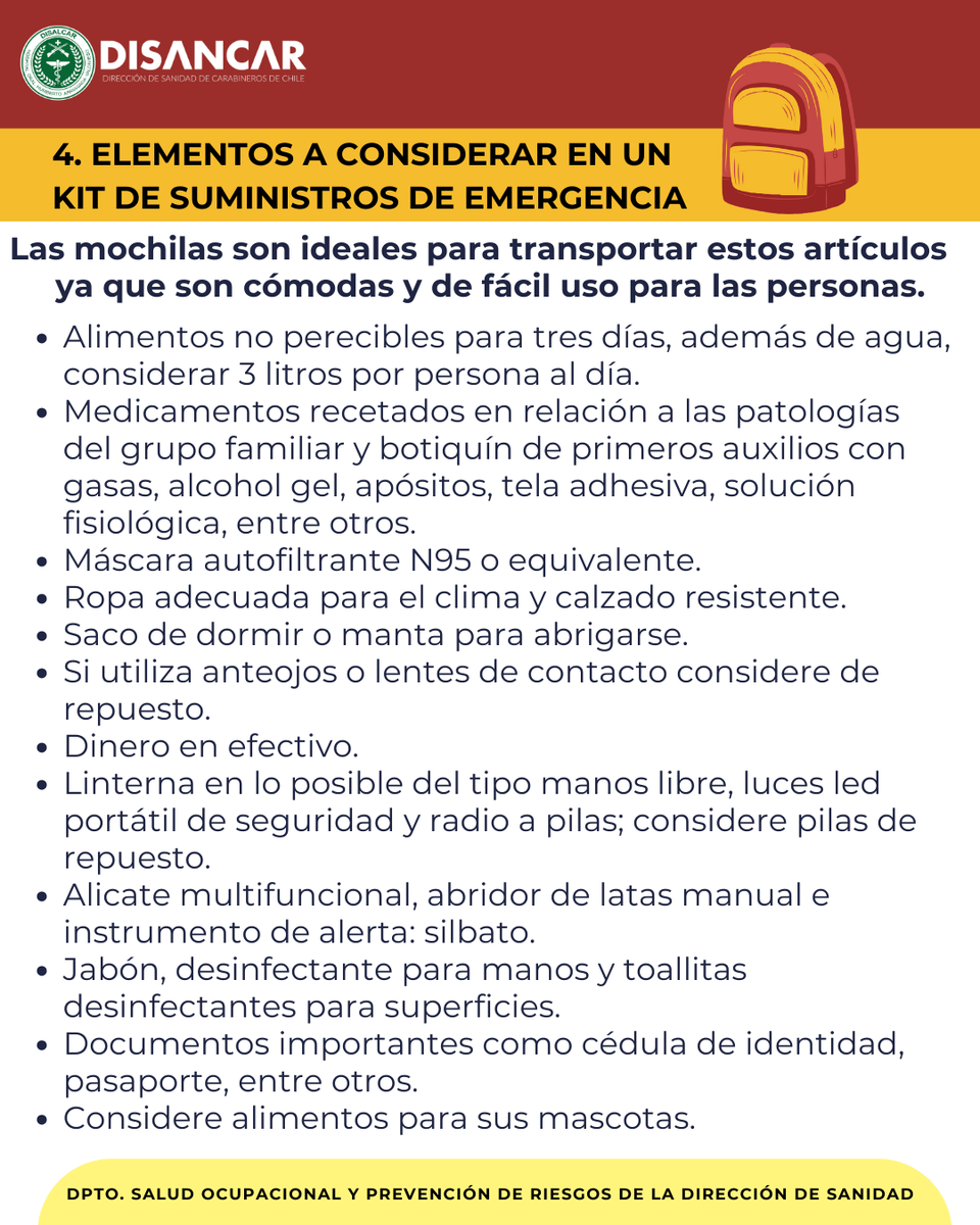DISALCAR a través del Dpto de Salud Pública, Ocupacional, Prevención Riesgos, Control Sanitario e Higiene Ambiental de DISANCAR, entregan las siguientes recomendaciones ante situaciones de emergencia, como los incendios forestales. La Dirección de Salud de Carabineros. Te Cuida.