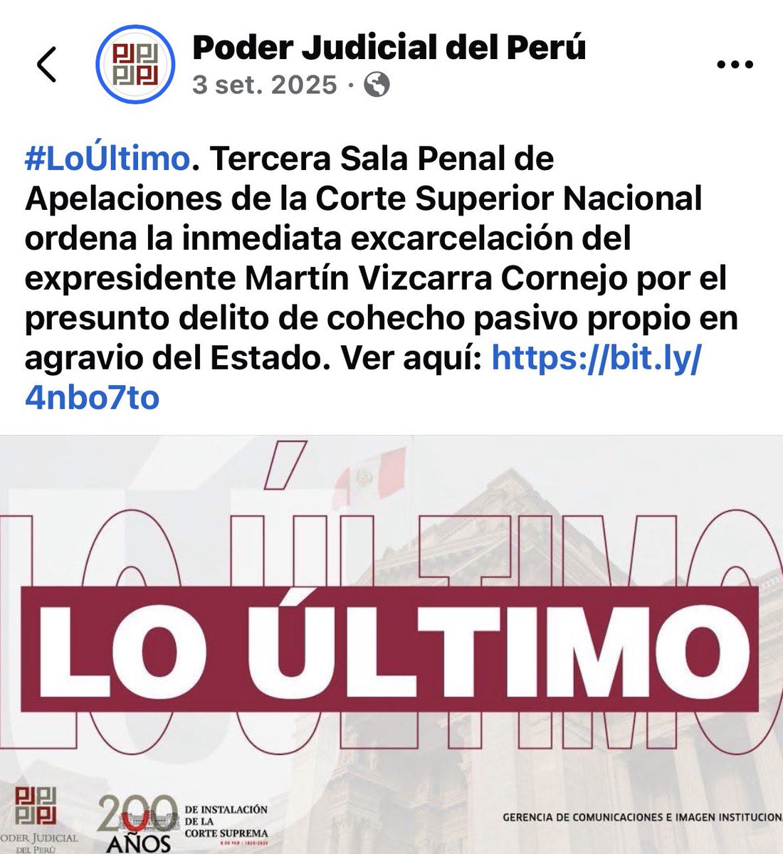LuisMiguelCaya's tweet image. 🚨🚨#ALERTA: PODER JUDICIAL PREPARA LIBERACIÓN DE MARTÍN VIZCARRA 🚨🚨

La Tercera Sala Penal de Apelaciones @Poder_Judicial_  estaría a punto de liberar al corrupto condenado @MartinVizcarraC 

Usan la “vía médica” como coartada, la “apelación” como pretexto y el silencio como…