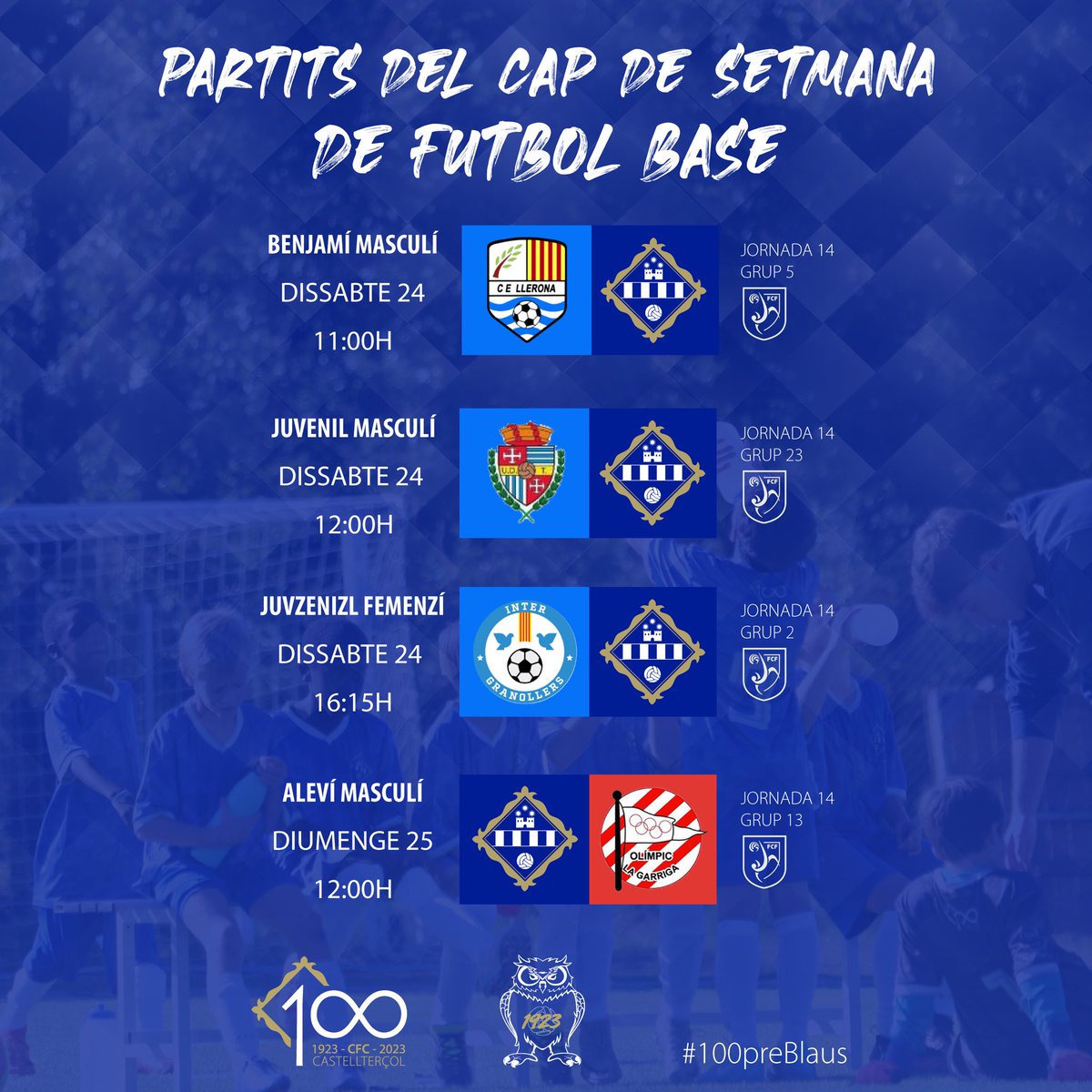 ⚽️Us compartim els partits del cap de setmana del #FutbolBase

💙Sooom-hi Castell!
#100preBlaus #futbolcat #futfem