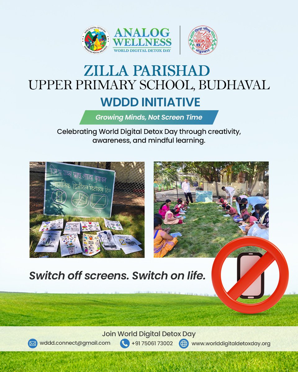 Students at Zilla Parishad Upper Primary School, Budhaval are embracing the WDDD initiative—choosing mindful learning, creativity &amp; healthier digital habits over excessive screen time. 🌱
📵 Switch off screens. Switch on life.
✨ Join the change
#offlinecommunity