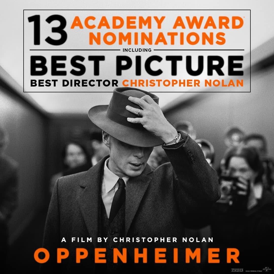 วันนี้เมื่อปี 2024

#Oppenheimer ได้เข้าชิงรางวัล Oscars ครั้งที่ 96 ทั้งหมด 13 สาขา รวมไปถึงสาขาภาพยนตร์ยอดเยี่ยม 

ในวันประกาศผลจริง ตัวหนังกวาดรางวัลไปทั้งหมด 7 สาขา และเป็นผู้ชนะรางวัลใหญ่สุดของเวทีนั้น (ภาพยนตร์ยอดเยี่ยม) 

#NolanverseTH