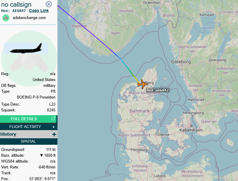 SirListenalot's tweet photo. Yesterday #P8 #AE6847 #PD221 arrived at Aalborg, Denmark from Keflavik. Today it's active in the Baltic region as #PA231 https://t.co/ePnOL5gmYG