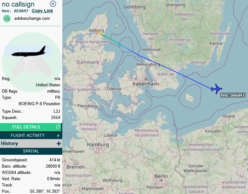 SirListenalot's tweet photo. Yesterday #P8 #AE6847 #PD221 arrived at Aalborg, Denmark from Keflavik. Today it's active in the Baltic region as #PA231 https://t.co/ePnOL5gmYG