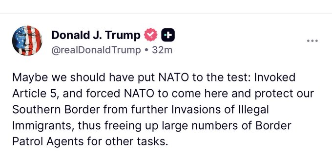 ScriptCryptos's tweet image. We pay for NATO. We pay for the UN. We pay for the WHO.

But when Trump suggests using the alliance WE PAY FOR to protect OUR own border... suddenly it's "crazy"?

Make it make sense.

We are being looted.

Retweet if you want NATO on the Southern Border! 🚨
#MAGA