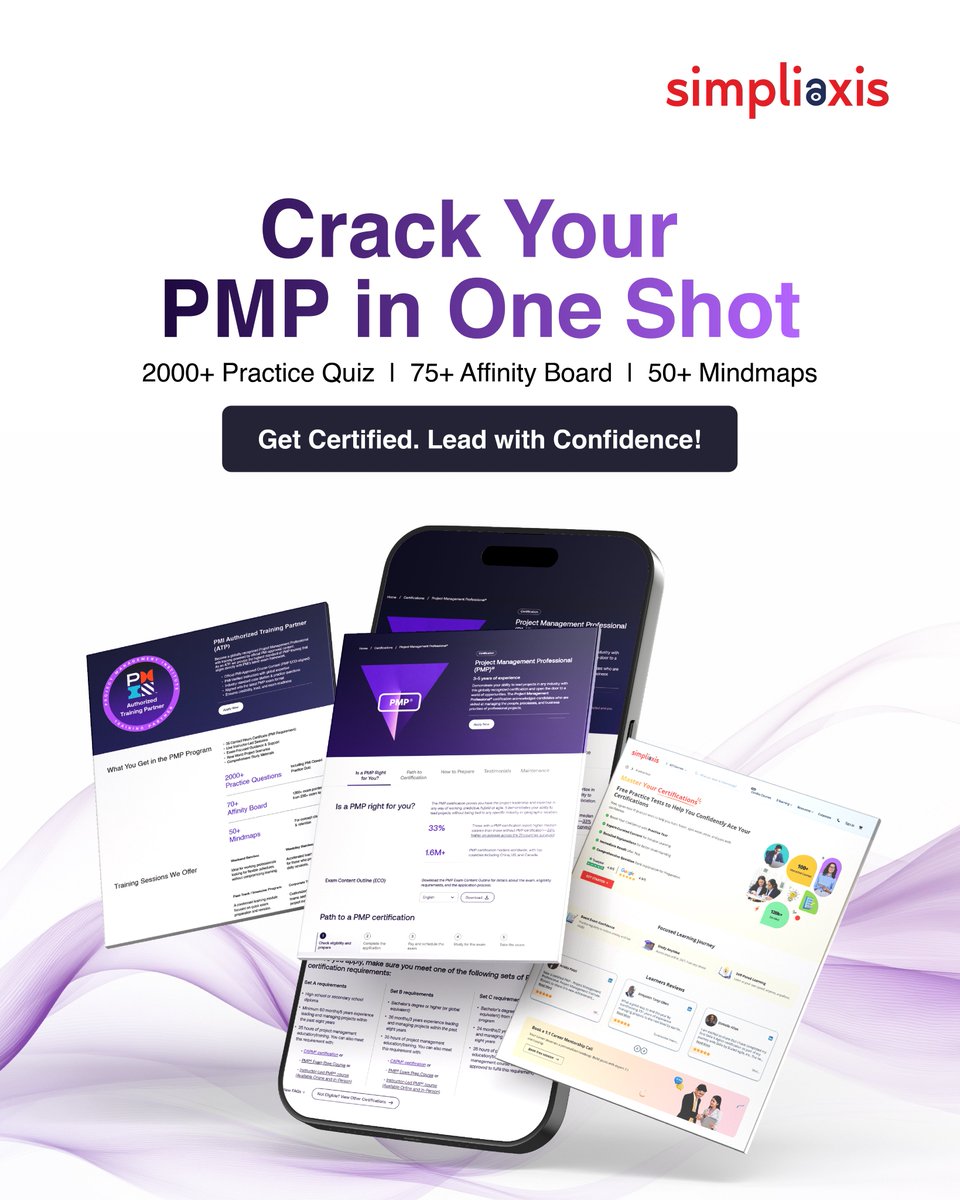 SimpliAxis's tweet image. Fear to start PMP prep, thinking it takes multiple attempts?

PMP rewards smart prep, not long hours. At Simpliaxis: clear strategies, real exam thinking &amp;amp; focused practice.

Get a study plan for one-shot success: simpliaxis.com/pmp-certificat….

#PMPCertification #FirstAttemptSuccess