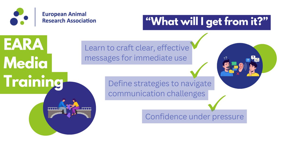 The_EARA's tweet photo. Learn how to craft clear and responsible messages from practical, real-world scenarios with EARA's interactive training. EARA media training prepares you to communicate about #AnimalResearch and builds confidence to navigate current challenges. #Communication #MediaTraining #Training #EARA #Research