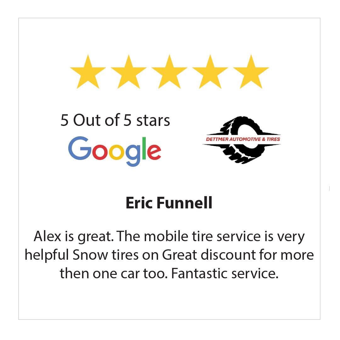 GOOGLE REVIEWS
⭐️ ⭐️ ⭐️ ⭐️ ⭐️ 
 
Thank You Eric Funell for sharing your experience with Dettmer Tire!

 👉 Visit dettmertires.com to book your service today! We’re excited to enhance your experience

#Guelph #GuelphTires #DettmerTire #GoogleReviews