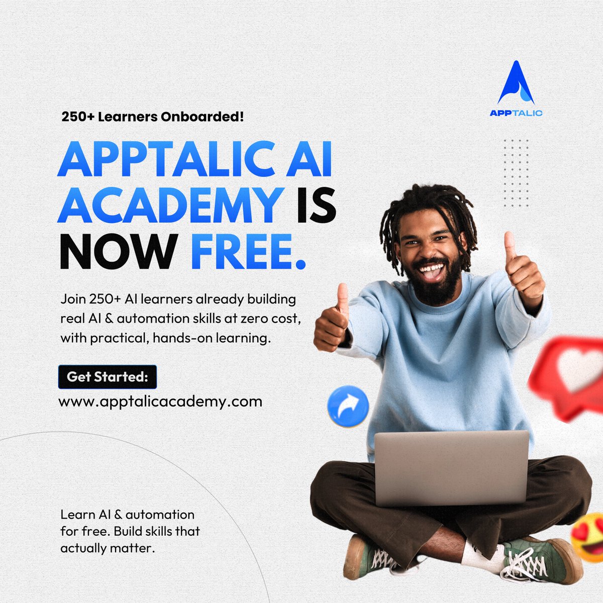 apptaliclab's tweet photo. Breaking: The Apptalic AI Academy is now 100% free.

We believe high-income AI skills should be accessible to all. Join 250+ students building the future of work in Nigeria.

Join for free: https://t.co/NO50VLfYjZ https://t.co/fUjYZhowS7