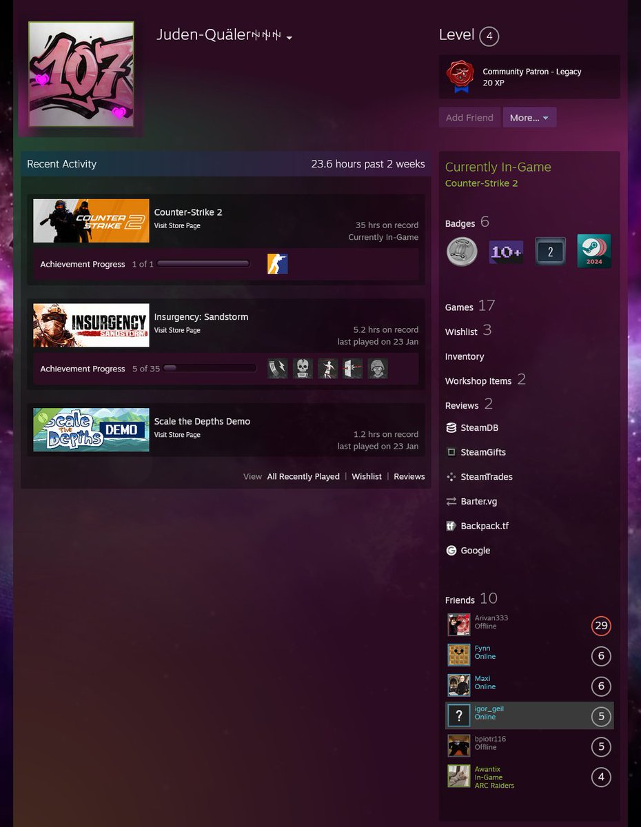 Hey <a href="/Steam/">Steam</a> 
How's that kind of person allowed on your platform?

Dude's name literally reads "jew torturer". And while I in no way condone why Israel is doing in Gaza, I'm pretty sure that's not what they are about when I'm looking at the other signs in their name.