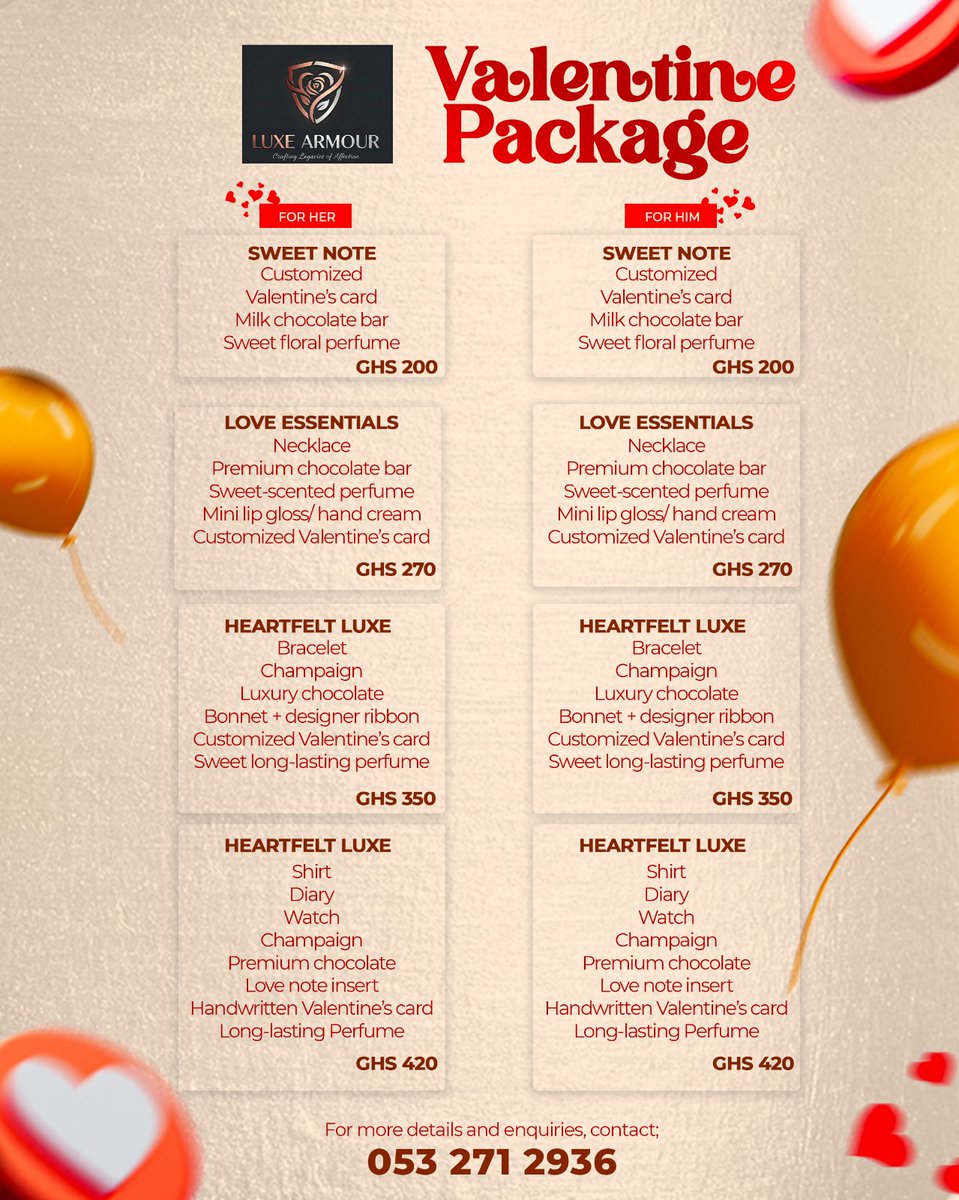 Make this Valentine unforgettable
Love, wrapped perfectly!!
Surprise your special someone with our Luxe Armour Valentine Packages — sweet notes, chocolates, perfumes &amp; more! 
Your love truly deserves a touch of luxury. 
📞 For details and orders: 053 271 2936
#ValentinesDay