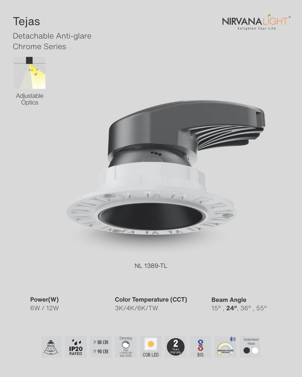 nirvana_light's tweet photo. ✨ Introducing Tejas – Detachable Anti-Glare Chrome Series ✨
A perfect blend of modern design, comfort lighting, and efficiency.

✔ Sleek recessed ceiling light
✔ Anti-glare for eye comfort
✔ Die-cast aluminum for superior heat dissipation
✔ Energy-efficient &amp; long-lasting https://t.co/osnB9btXy1