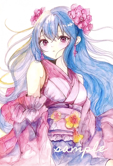 過去絵なのですが、少し手を加えて、こちらもオークションに出品しました 宜しければご覧ください #イラスト #透明水彩 #アナログ絵