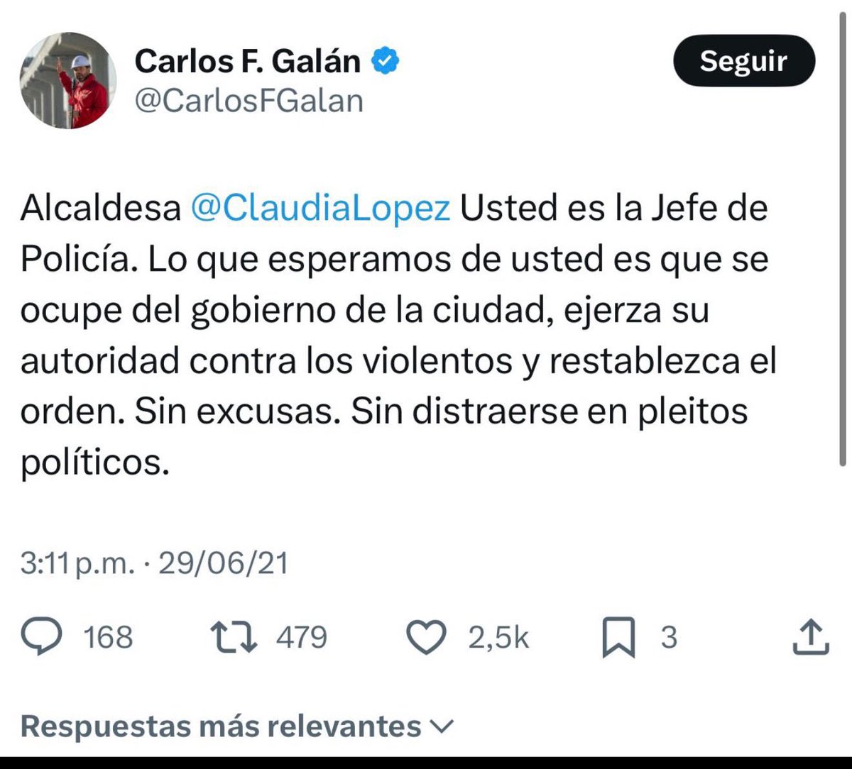 alejoocampog's tweet image. Señor @CarlosFGalan, en campaña reconocía el problema, pero como alcalde no lo enfrenta. Lo que exigía en seguridad ahora no lo aplica.