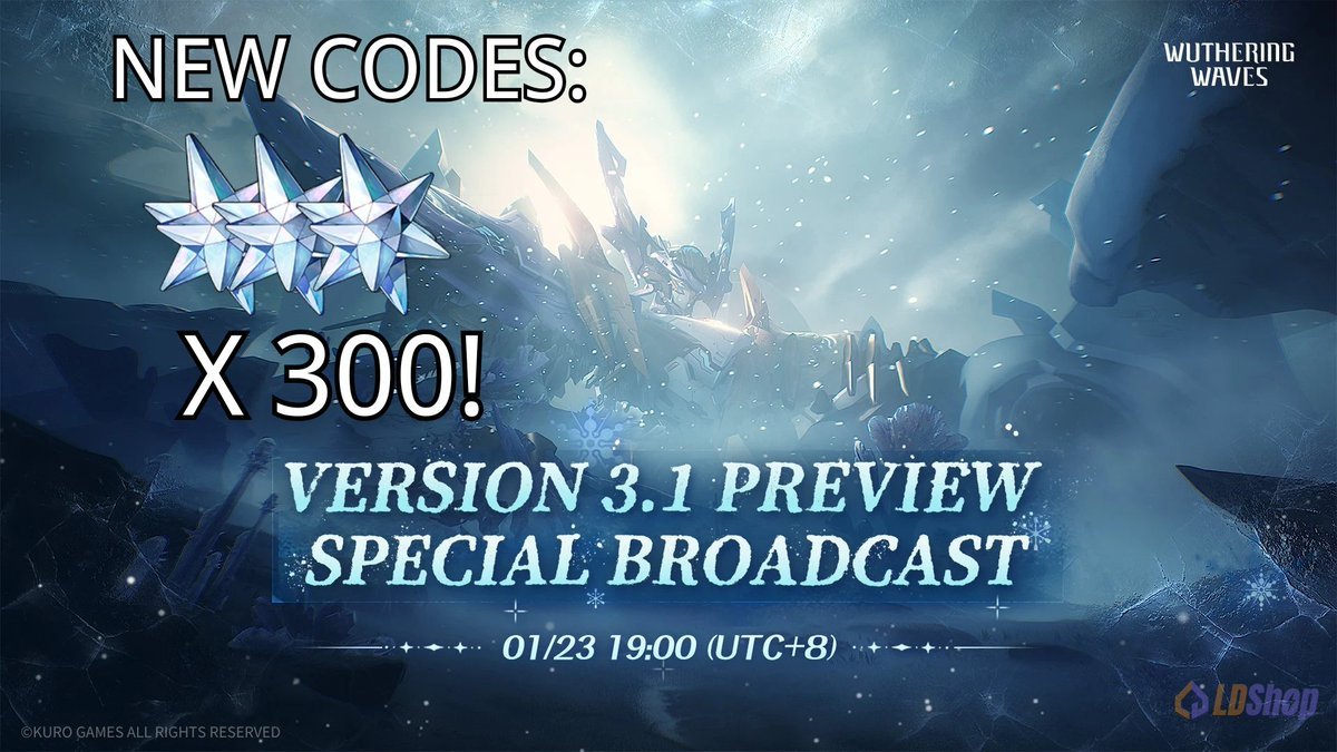 🎁Fresh Out The WuWa Stream Codes🎁 

The WuWa 3.1 Live Program has concluded. Don't forget to use these codes to resonate with new power:

🔥300 Astrites Echoing CODES:
🔳PAPERPLANE
🔳WARMSUNLIGHT
🔳JOURNEYWELL

⏰HURRY! These codes are valid till Jan 25th, 2026, 07:59 (PT), so