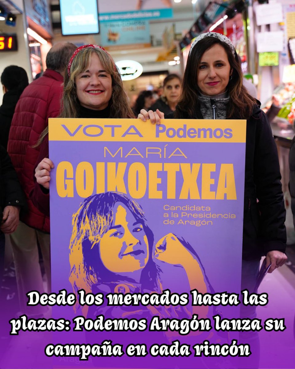 🔥 ¡Con rasmia, con dignidad y con futuro!
Podemos Aragón arranca campaña en los mercados, en las plazas, en las calles.
María Goikoetxea no se esconde: se planta, se compromete, se presenta.
💜 Vota con fuerza. Vota con memoria. VOTA PODEMOS. #VotaConRasmia #AragónDecide