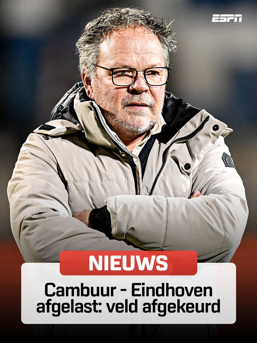 ESPNnl's tweet photo. โ De wedstrijd tussen Cambuur en Eindhoven kan vanwege een bevroren veld geen doorgang vinden.
๐ https://t.co/nvAKnthVZm
#camfce https://t.co/2LE6kU1if2