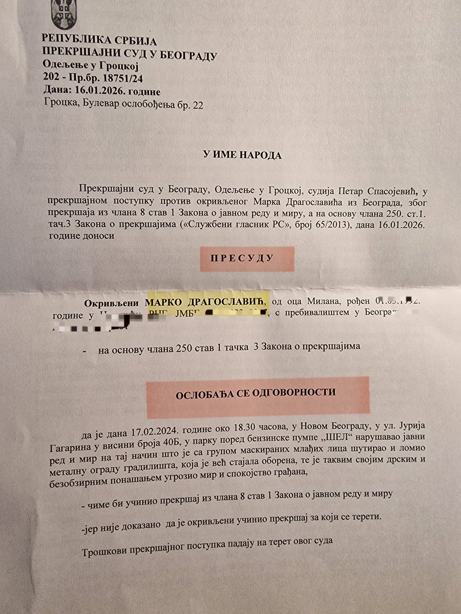 INinic's tweet image. Nije kriv @DragoslavicM, jer tako nije bilo 17.02.2024. 💪 Hvala i @CKokanovic  iz tima za odbranu @USTbranitelji Sudiji smo objasnili gde zeka pije vodu. Gospodin genije policajac koji je ovo zakuvao zove se MILAN DESPOT i njemu treba ispostaviti račun za sudske troškove!