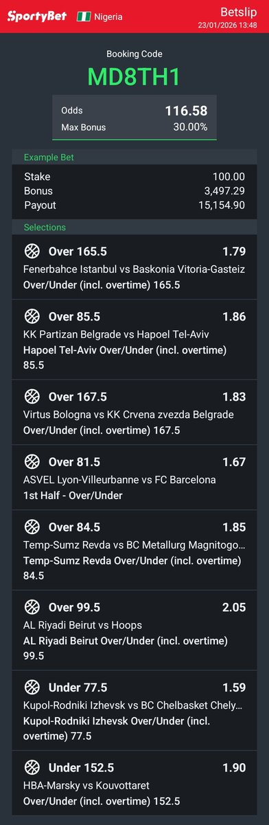 Hey check out the bet I just placed on Sportybet! sportybet.com/ng/?shareCode=…