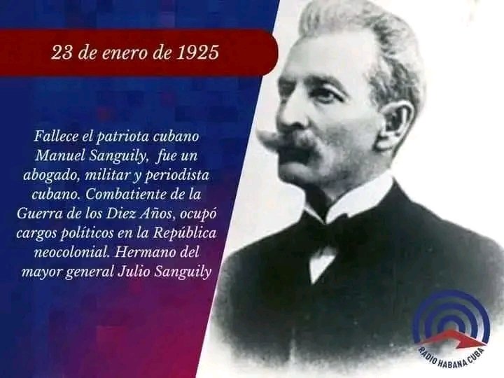 Recordamos a Manuel Sanguily, patriota 🇨🇺 cuya vida estuvo consagrada a la independencia y la dignidad de nuestra nación. Su ejemplo de firmeza, valentía y amor por 🇨🇺 sigue iluminando el camino. Honrar su memoria es reafirmar nuestro compromiso con la Patria 🇨🇺."

#CubaPorLaVida
