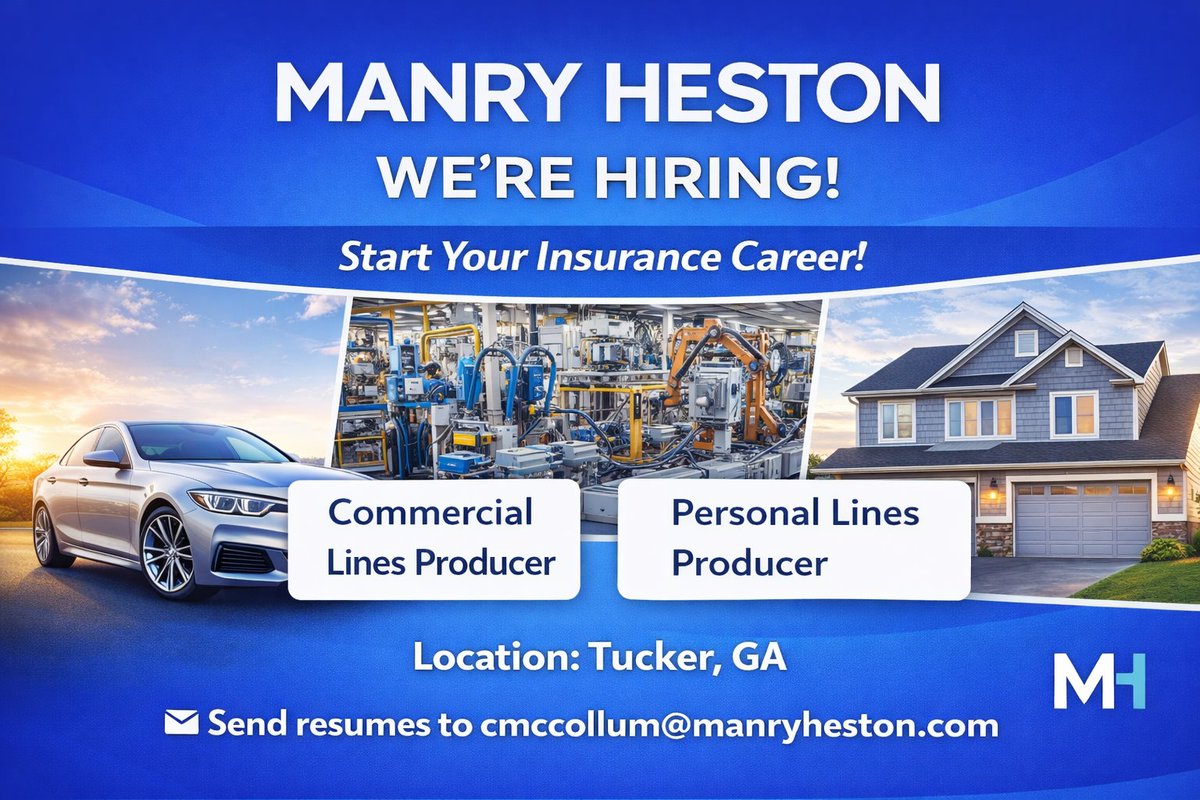 ManryHeston's tweet photo. We're expanding our sales team! We are seeking dynamic, relationship-driven and results-oriented commercial and personal lines producers with the drive to succeed. Insurance experience is a plus but not required. https://t.co/Amqz7NRA9r