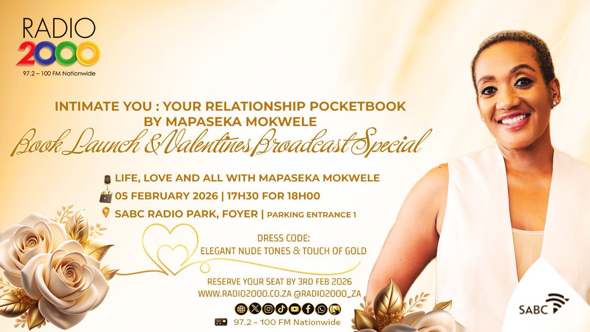 Real love is built on understanding, honesty, and emotional intimacy. 🌱
Celebrate Valentine’s differently this year at the launch of
“Intimate You: Your Relationship Pocketbook “ by <a href="/mapasekamokwele/">Mapaseka Mokwele</a> 
📅 5 Feb
📍 SABC Radio Park
🎟️ Reserve your seat: shorturl.ad/MXWDx