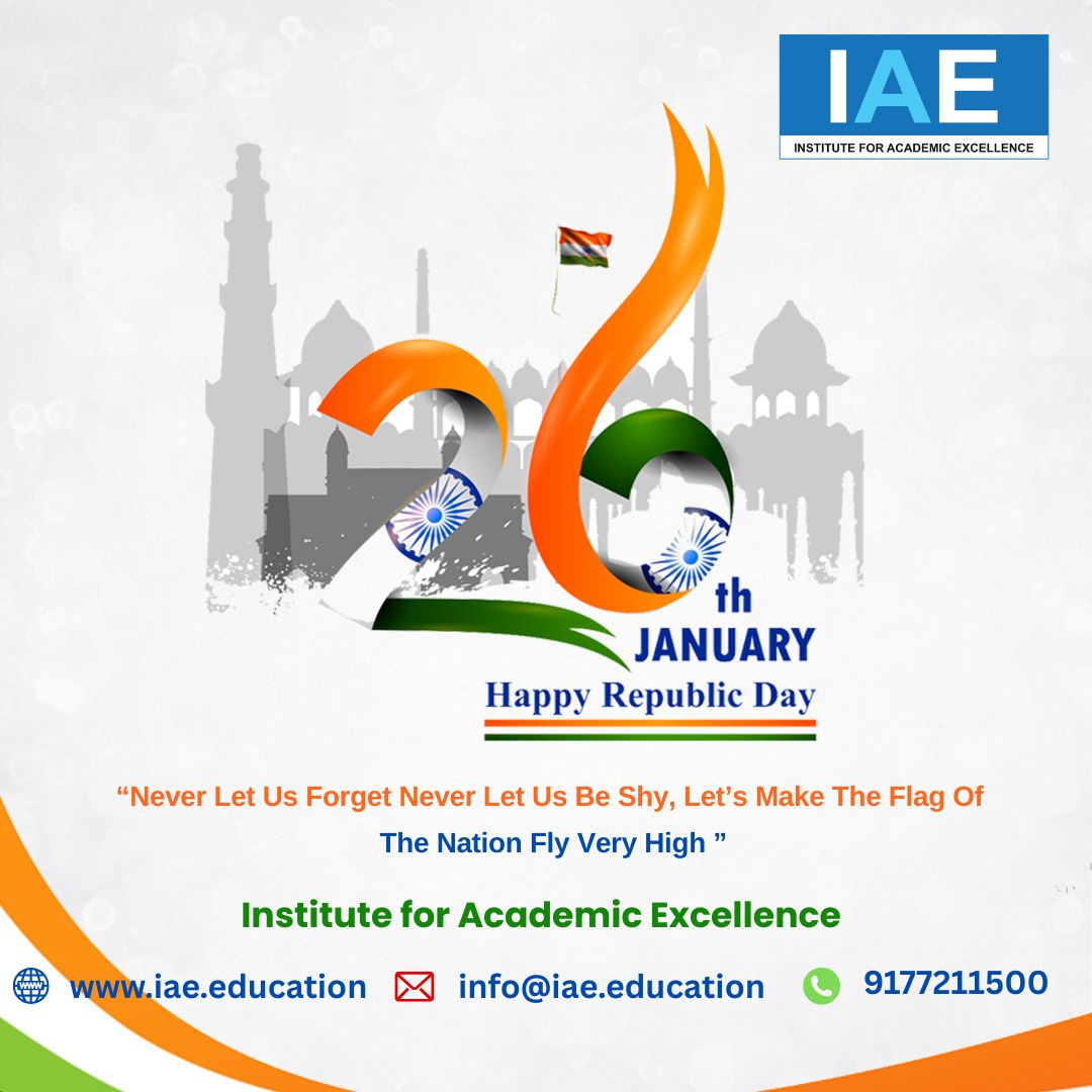 IAE_Education's tweet photo. Celebrating the 76th Republic Day of India ����🇳

Honouring the values of our Constitution and our commitment to excellence through education.
Wishing everyone a proud and progressive Republic Day!

#RepublicDay
#HappyRepublicDay2026
#IAE #InstituteForAcademicExcellence
#ProudIndian https://t.co/jvPnXS9bZ6