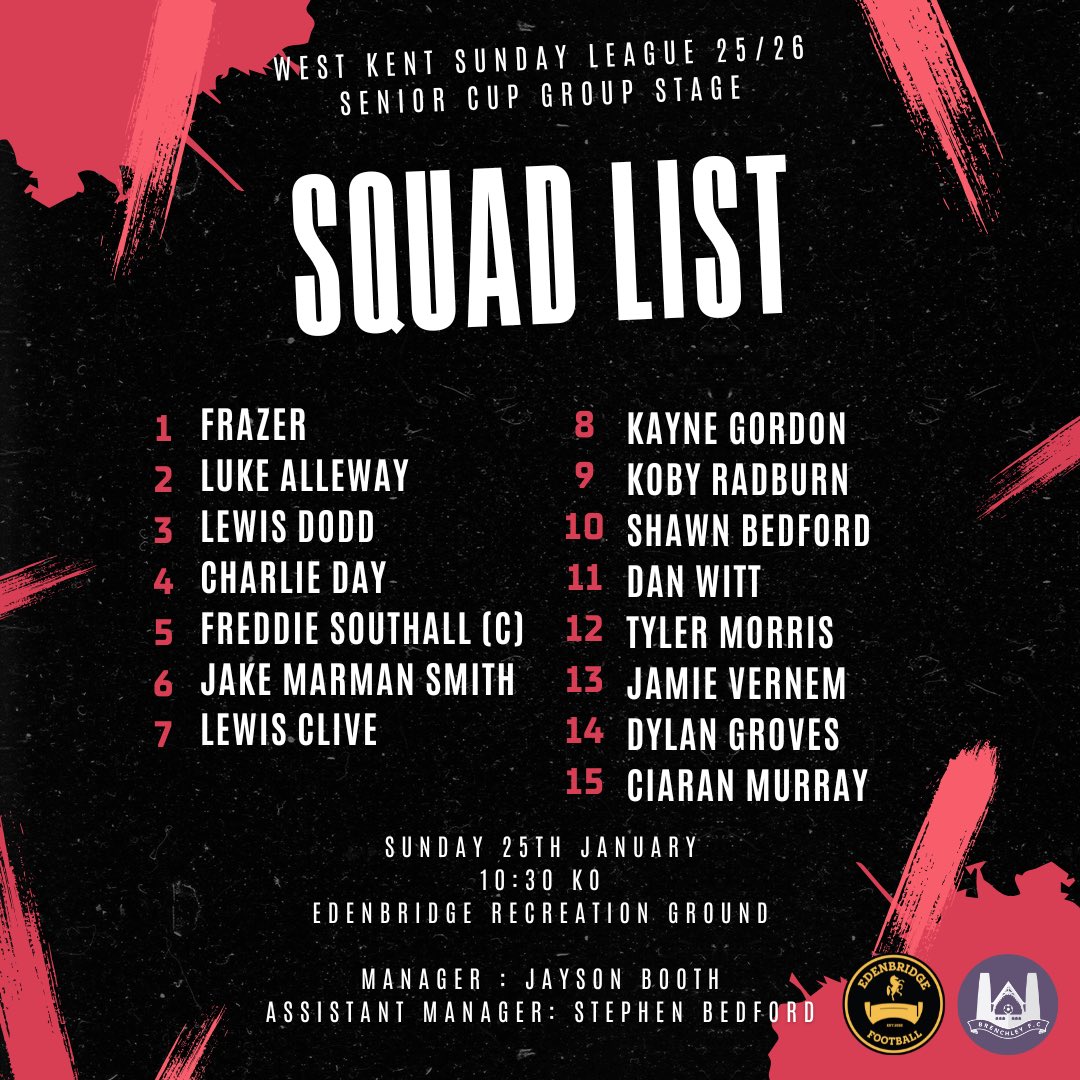 SQUAD ANNOUNCEMENT FOR THIS WEEKENDS GAME VS BRENCHLEY 🔴⚫️