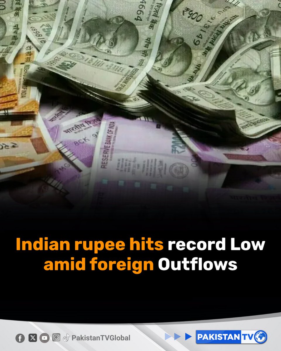PakTVGlobal's tweet photo. Indian rupee hits a record low of 91.9650, posts steepest weekly fall in six months amid foreign outflows and import hedging
#IndianRupee #CurrencyCrisis #ForexMarket #INRWeakness #EconomicUpdate #MarketTrends #PakistanTV #PakistanTvglobal https://t.co/QrCWMGFAFD