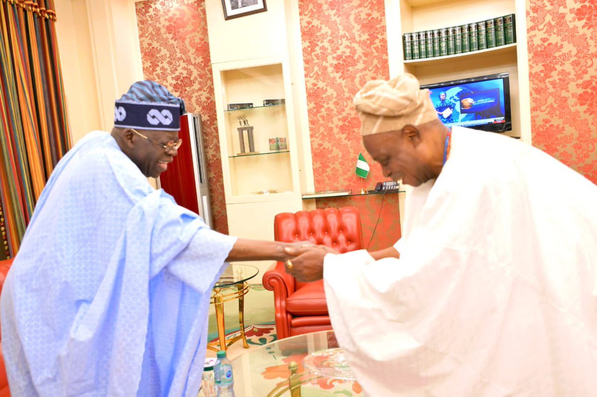 aonanuga1956's tweet image. President Bola Ahmed Tinubu meets with  Olubadan of Ibadanland,Oba Rashidi Adewolu Ladoja at the Presidential Villa, Abuja on Friday 23/01/2026, Photo State House.