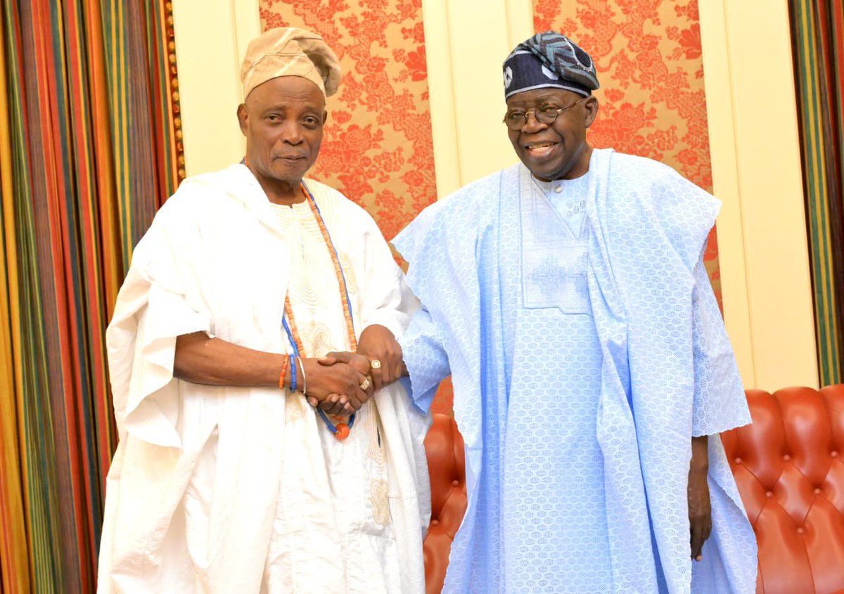 aonanuga1956's tweet image. President Bola Ahmed Tinubu meets with  Olubadan of Ibadanland,Oba Rashidi Adewolu Ladoja at the Presidential Villa, Abuja on Friday 23/01/2026, Photo State House.