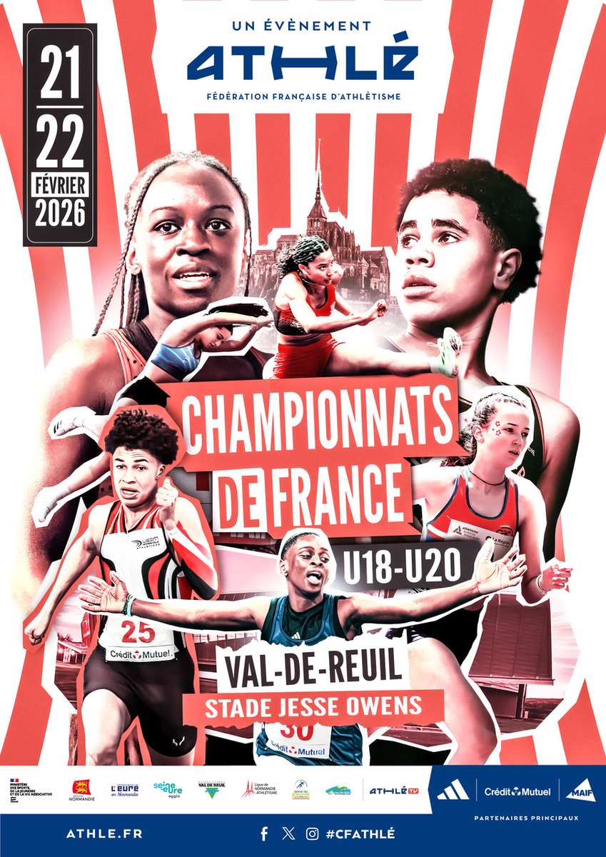 🏃Du 21 au 22 février, les jeunes pépites de l'athlétisme français ont rendez-vous aux Championnats de France U18 – U20 en salle.

🏆40 titres sont en jeu tout au long du week-end sur la piste et les sautoirs !

🗓️Rendez-vous à Val-de-Reuil (Eure) pour découvrir le futur de