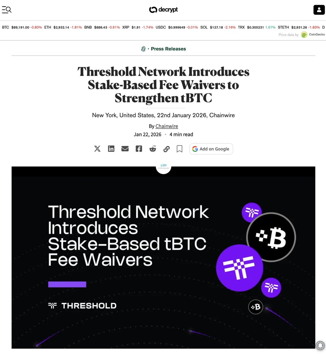 Threshold Network ✜ (@TheTNetwork) / Posts / X